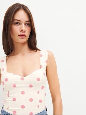 Reformation Cream Tank with Pink Polka Dots Hester Top